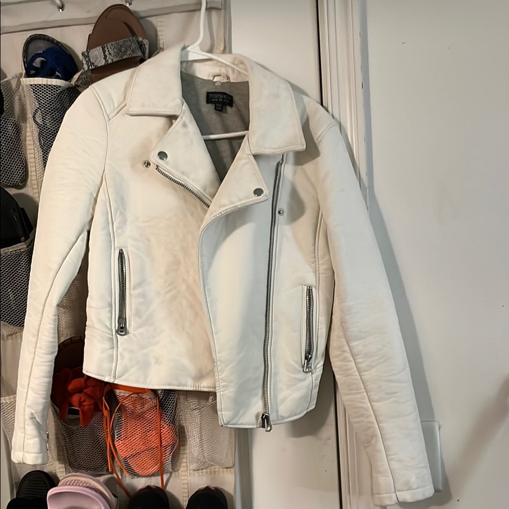Topshop Cream Leather Jacket